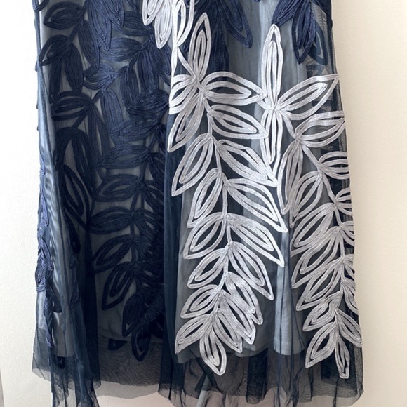 JS Collections Soutache Embroidered Leaf Gown in Navy/Cloud - Picture 15 of 16